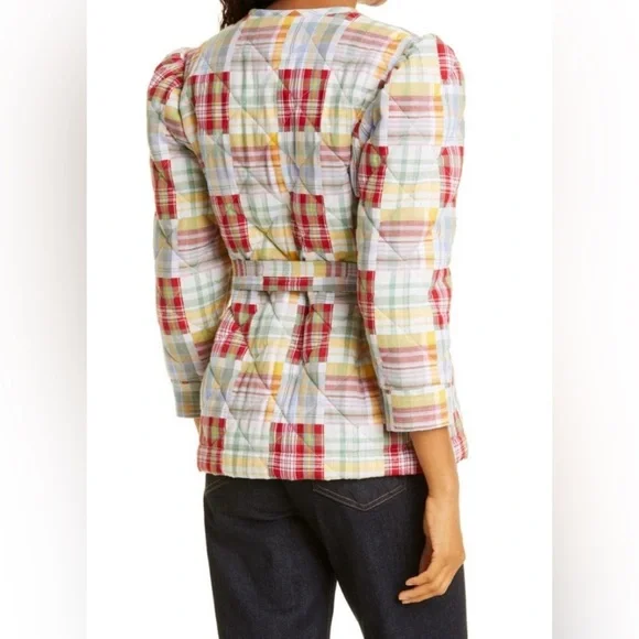 New Cinq à Sept Triss Quilted Organic Cotton Wrap Jacket In Meadow Multi XS